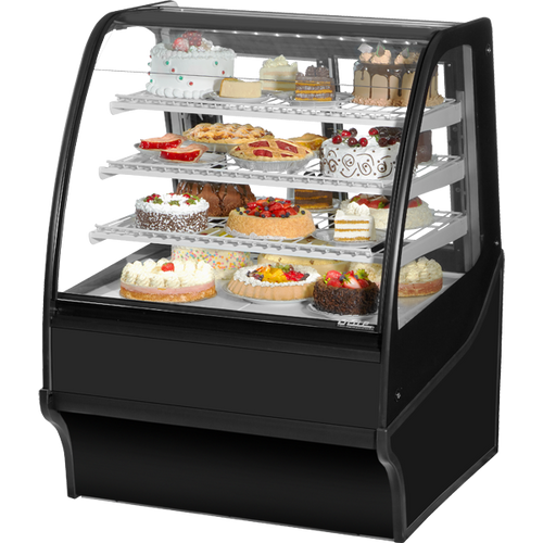 True - 36" Black Curved Glass Refrigerated Display Case w/ White Interior - TDM-R-36-GE/GE-B-W