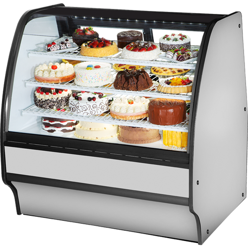 True - 48" Stainless Steel Curved Glass Refrigerated Display Case w/ White Interior - TGM-R-48-SC/SC-S-W