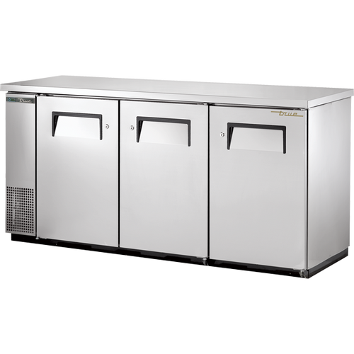 True - 73" Stainless Steel Back Bar Refrigerator w/ 3 Solid Swing Doors - TBB-24-72-S-HC