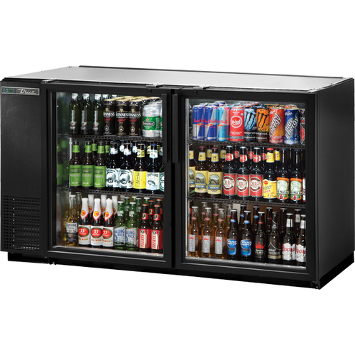 True - 60" Black Undercounter Back Bar Refrigerator w/ 2 Glass Swing Doors - TBB-24GAL-60G-HC-LD