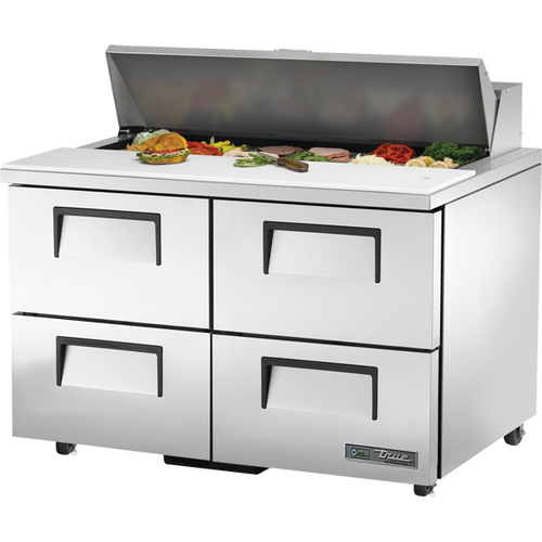 True - 48" Stainless Steel Refrigerated Prep Table w/ 4 Drawers & 12 Pans - TSSU-48-12D-4-HC