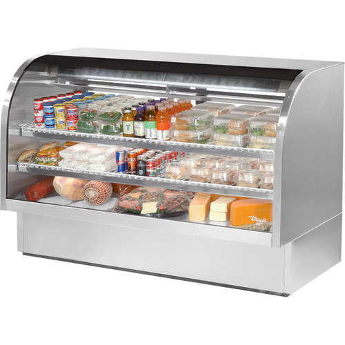 True - 72" Stainless Steel Curved Glass Refrigerated Display Case - TCGG-72-S-HC-LD