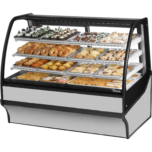 True - 59" Stainless Steel Curved Glass Refrigerated Display Case w/ White Interior - TDM-R-59-GE/GE-S-W