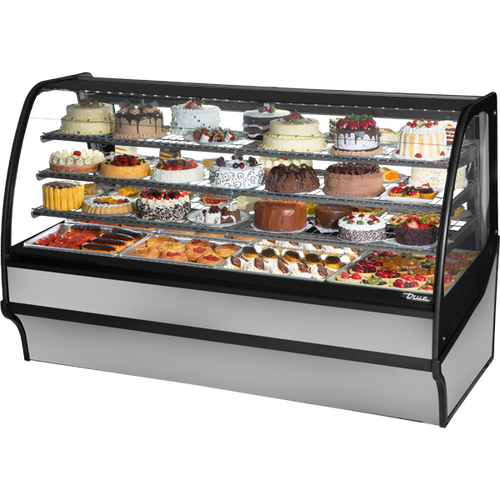 True - 77" Stainless Steel Curved Glass Refrigerated Display Case w/ Stainless Interior - TDM-R-77-GE/GE-S-S