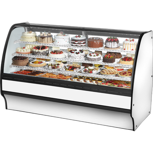 True - 77" White Curved Glass Refrigerated Display Case w/ White Interior - TGM-R-77-SC/SC-W-W