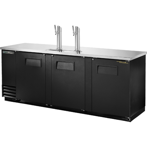 True - 90" Black Refrigerated Beer Dispenser w/ 2 Taps & 3 Solid Swing Door - TDD-4-HC