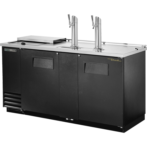 True - 70" Black Refrigerated Beer Dispenser w/ Club Top - 2 Taps & 2 Solid Swing Doors - TDD-3CT-HC