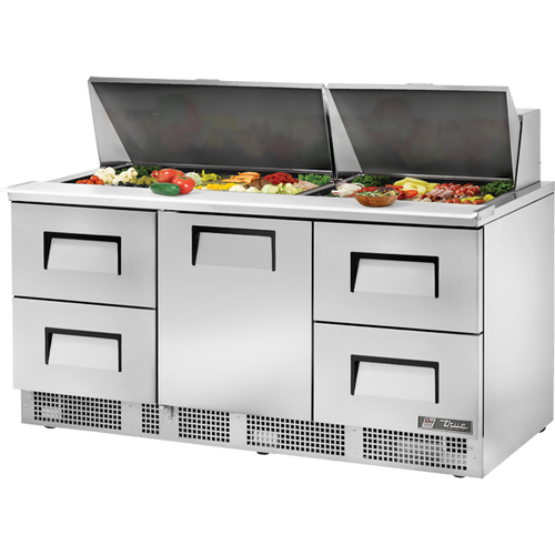 True - 72" Refrigerated Prep Table w/ 1 Door / 4 Drawers & 30 Pans - TFP-72-30M-D-4
