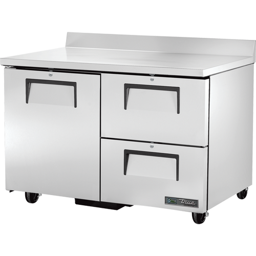 True - 48" Stainless Steel Worktop Refrigerator w/ 1 Door & 2 Drawers - TWT-48D-2-HC