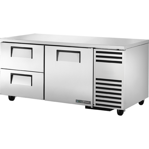True - 67" Stainless Steel Undercounter Refrigerator w/ 1 Solid Door & 2 Drawers - TUC-67D-2-HC