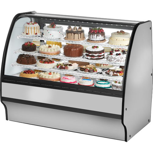 True - 59" Stainless Steel Curved Glass Refrigerated Display Case w/ White Interior - TGM-R-59-SC/SC-S-W