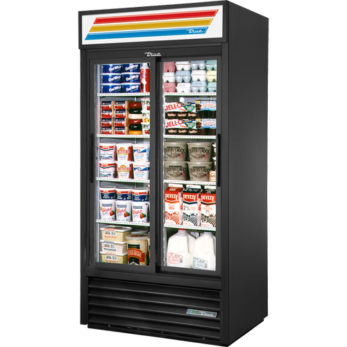 True - 39.5" Black Refrigerated Merchandiser w/ Glass Sliding Doors - GDM-33-HC-LD
