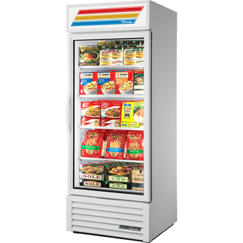 True - 30" White Merchandiser Freezer w/ 1 Swing Glass Door - GDM-26F-HC-TSL01