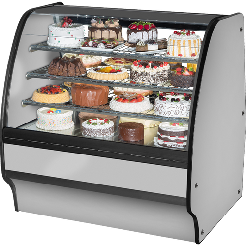 True - 48" Stainless Steel Curved Glass Refrigerated Display Case w/ Stainless Interior - TGM-R-48-SC/SC-S-S