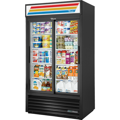 True - 43.5" Black Refrigerated Merchandiser w/ Glass Sliding Doors - GDM-37-HC-LD