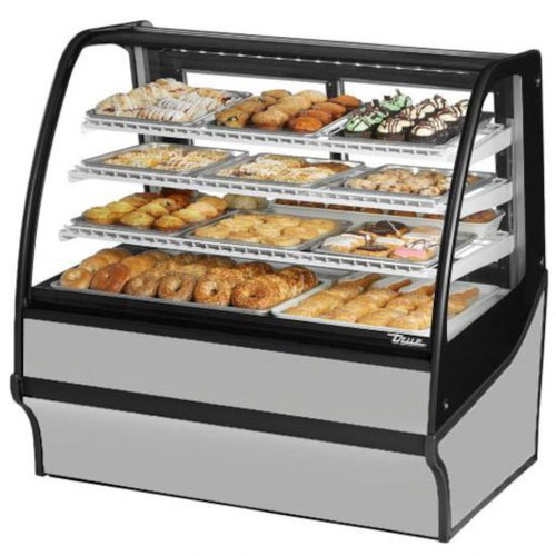 True - 48" Stainless Steel Curved Glass Refrigerated Display Case w/ White Interior - TDM-R-48-GE/GE-S-W