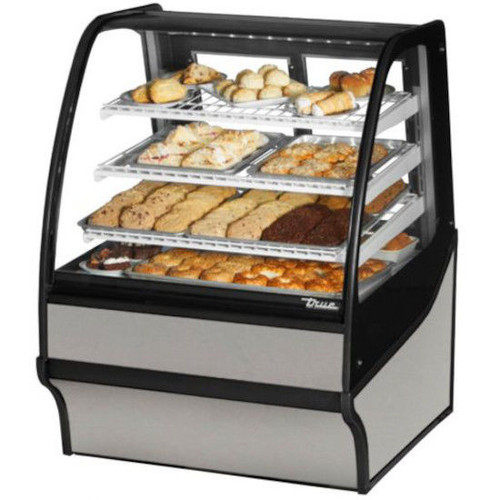 True - 36" Stainless Steel Curved Glass Refrigerated Display Case w/ White Interior - TDM-R-36-GE/GE-S-W