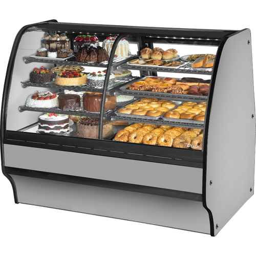 True - 59" Stainless Steel Dual Zone Curved Glass Refrigerated Display Case w/ Stainless Interior - TGM-DZ-59-SC/SC-S-S