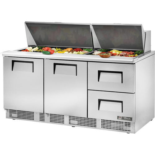 True - 72" Refrigerated Prep Table w/ 2 Doors / 2 Drawers & 30 Pans - TFP-72-30M-D-2