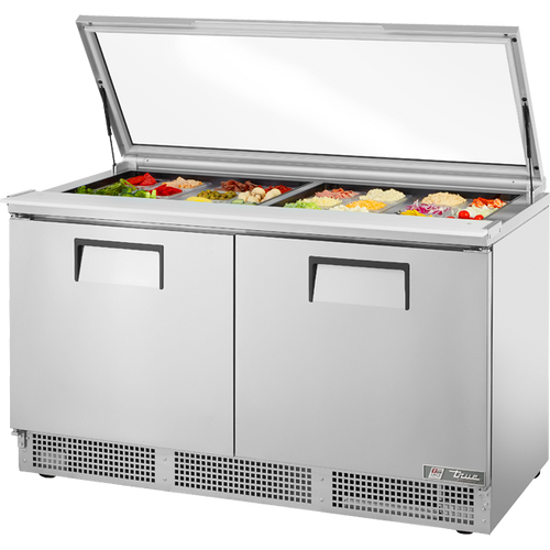 True -  64" Refrigerated Prep Table w/ Flat Glass Lid / 2 Doors & 24 Pans - TFP-64-24M-FGLID