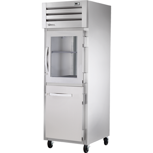 True - Spec Series 27.5" Stainless Steel Refrigerator w/ Glass/Solid Half Swing Doors - STR1R-1HG/1HS-HC