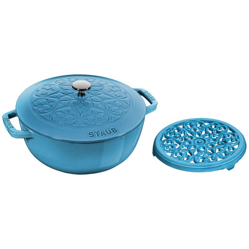 Staub - 2 PC Ice Blue Lily Essential Oven + Trivet Set