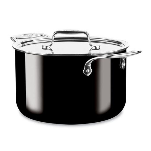 All Clad - Fusiontec Black 7 Qt  Stock Pot With Lid - Natural Ceramic With Steel Core