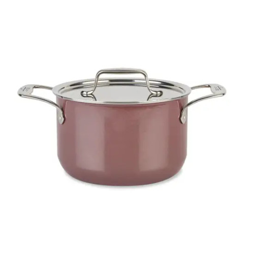 All Clad - Fusiontec Natural Ceramic with Steel Core Cookware, 4QT Soup Pot with lid, Rose Quartz - 0515445290