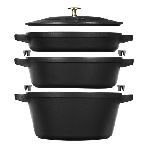 Staub - Black 4 Piece Large Stackable Cookware Set