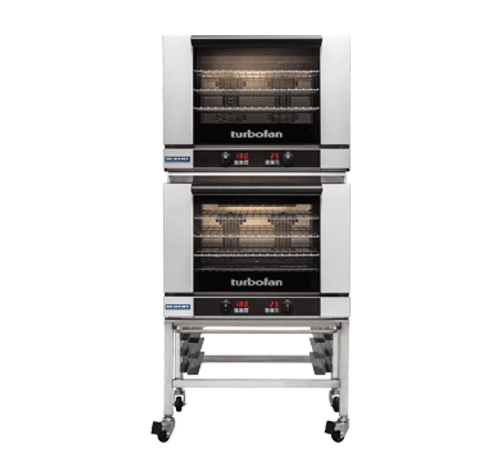 Turbofan - 32" Full Size Sheet Pan Digital Electric Convection Ovens Double Stacked 208V w/ Stand - E28D4/2C