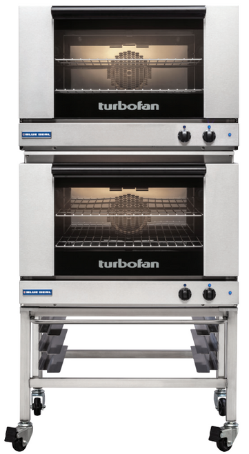 Turbofan - 32" Full Size Sheet Pan Manual Electric Convection Ovens Double Stacked 220-240V w/ Stand - E27M2/2C