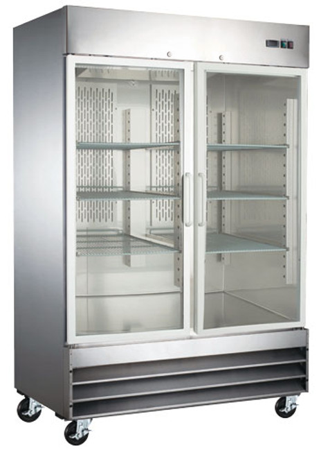 Omcan - 54" Stainless Steel Refrigerator w/ 2 Swing Glass Doors - 51026