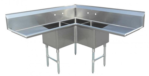 Omcan - 18″ x 18″ x 14″ Three Tub Corner Sink w/ Two Drain Boards - 43073