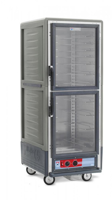 Metro C539-HLDC-U C5 3 Series Insulated Low Wattage Full Size Hot Holding Cabinet with Universal Wire Slides and Clear Dutch Doors - Gray