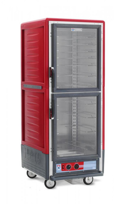 Metro C539-HLDC-U C5 3 Series Insulated Low Wattage Full Size Hot Holding Cabinet with Universal Wire Slides and Clear Dutch Doors - Red