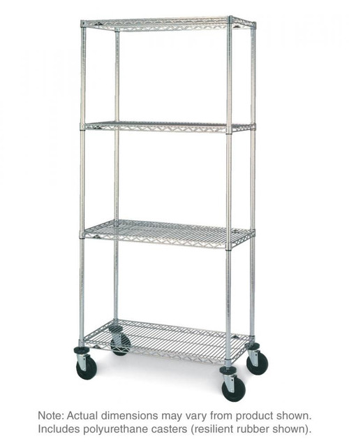 Metro Super Erecta N536EC Chrome Mobile Wire Shelving Unit with Polyurethane Casters 24" x 36" x 69"