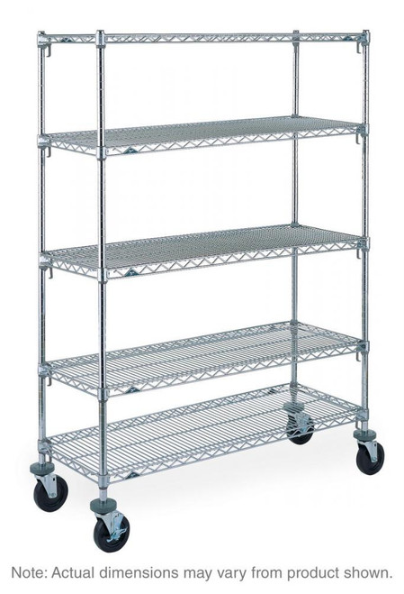Metro 5A356BC Super Adjustable Chrome 5 Tier Mobile Shelving Unit with Rubber Casters - 18" x 48" x 69"