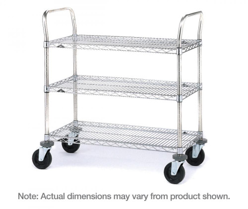 Metro 3SPN55ABR Super Erecta Brite Three Shelf Heavy Duty Utility Cart with Rubber Casters - 24" x 48" x 39"