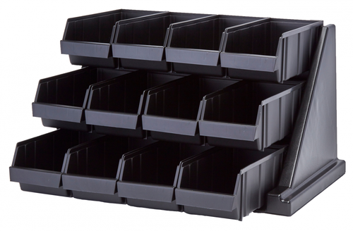 Cambro 12RS12110 Versa Black Self Serve 3-Tier Condiment Stand with 12" Bins