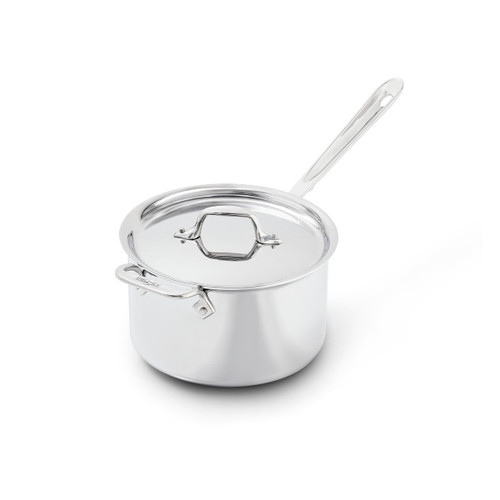 All-Clad - 4 QT D3 Stainless Steel Sauce Pan with Rolled Rim Loop Handle