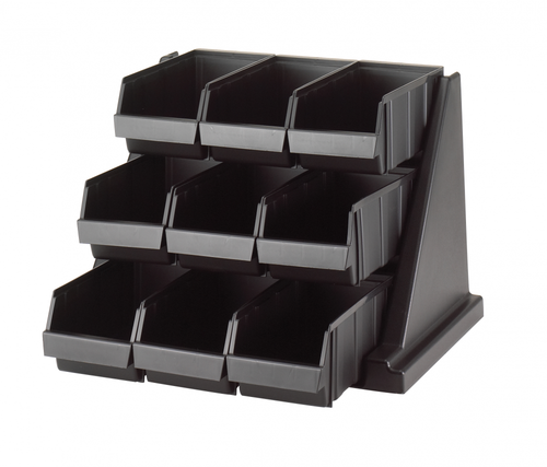 Cambro 9RS9110 Black Versa Self Serve Condiment Bin Stand Set with 3-Tier Stand and 12" Condiment Bins
