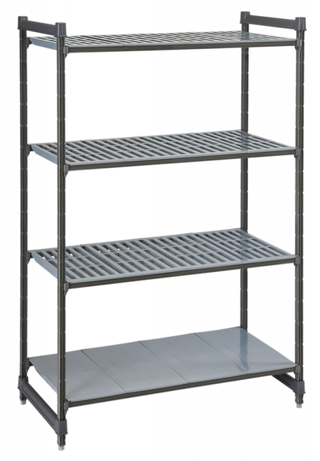 Cambro CBU183672VS4580 Camshelving® Basics Plus Stationary Starter Unit with 3 Vented Shelves and 1 Solid Shelf - 18" x 36" x 72"