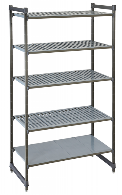 Cambro CBU184284VS5580 Camshelving® Basics Plus Stationary Starter Unit with 4 Vented Shelves and 1 Solid Shelf - 18" x 42" x 84"
