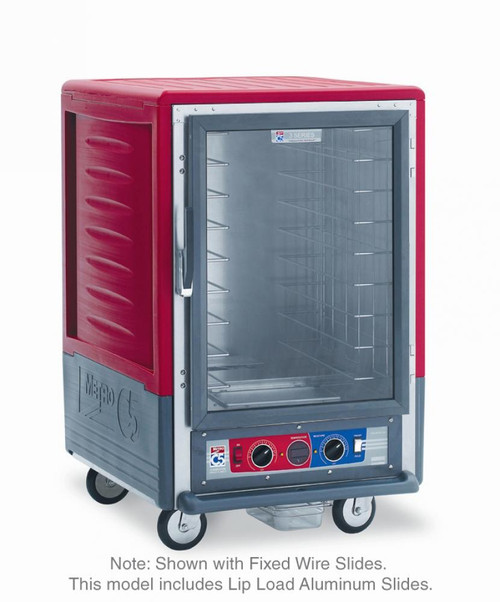 Metro C535-CLFC-L C5 3 Series Insulated Low Wattage Half Size Heated Holding and Proofing Cabinet with Lip Load Aluminum Slides and Clear Door - Red