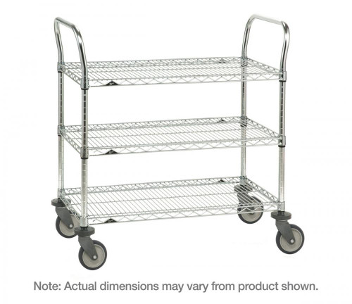 Metro 3SPN55S Super Erecta Stainless Steel Three Shelf Heavy Duty Utility Cart with Polyurethane Casters - 24" x 48" x 39"