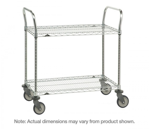 Metro 2SPN43PS Super Erecta Stainless Steel Two Shelf Heavy Duty Utility Cart with Polyurethane Casters - 21" x 36" x 39"