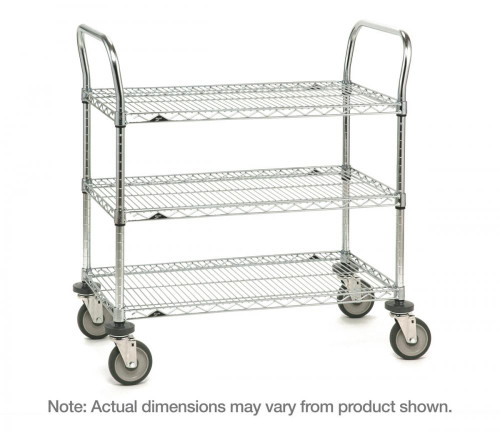 Metro 3SPN56DC Super Erecta Chrome Three Shelf Heavy Duty Utility Cart with Polyurethane Casters - 24" x 60" x 39"