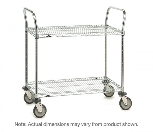 Metro 2SPN43DC Super Erecta Chrome Two Shelf Heavy Duty Utility Cart with Polyurethane Casters - 21" x 36" x 39"