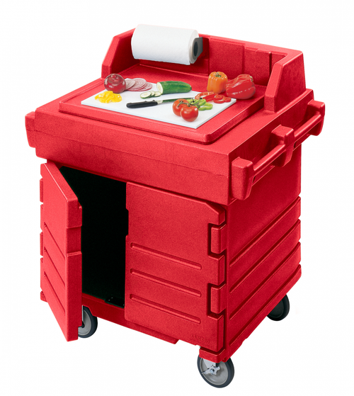 Cambro KWS40158 Hot Red CamKiosk Food Preparation / Counter Work Station Cart