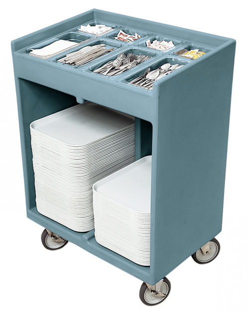 Cambro TC1418401 Slate Blue Tray and Silverware Cart with Protective Vinyl Cover